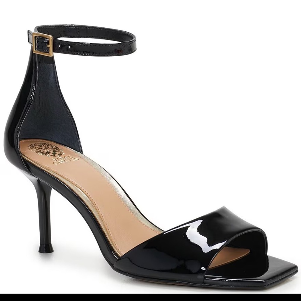 Vince Camuto Febe patent leather black dress heel sandals shoe size 8